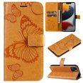 thumbnail image 1 of SaniMore for iPhone 14 Magnetic Flip Wallet Case, [RFID Blocking] Card Holder PU Leather 3D Butterfly Embossing Cover with Kickstand & Wrist Strap Shockproof Protective Shell, Yellow, 1 of 7
