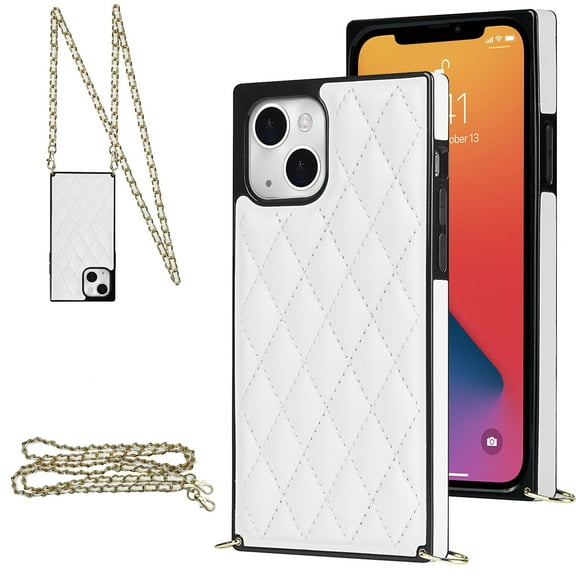 SaniMore for iPhone 14 Magnetic Fragrant Case Support Wireless Charging, Premium PU Leather Cover Built-in Detachable Lanyard 360° All-Inclusive Shockproof Protective Shell, White