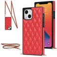 thumbnail image 1 of SaniMore for iPhone 14 Magnetic Fragrant Case Support Wireless Charging, Premium PU Leather Cover Built-in Detachable Lanyard 360° All-Inclusive Shockproof Protective Shell, Red, 1 of 8