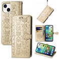 thumbnail image 1 of SaniMore for iPhone 14 PU Leather Flip Wallet Case, Cat Dog Cartoon Cute Style with ID Card Holder Kickstad Cover Case with Wrist Strap for iPhone 14 6.1" 2022, Gold, 1 of 7