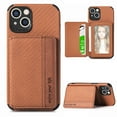 thumbnail image 1 of SaniMore for iPhone 14 Plus (6.1" 2022) Case, PU Leather Carbon Fibre Pattern, Flip Wallet Card Slots RFID Blocking Magnetic Car Mount Shockproof Anti-fall Protective Shell, Brown, 1 of 7