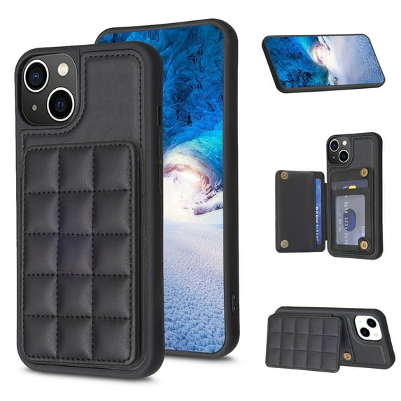 SaniMore for iPhone 14 Plus (6.7" 2022) Case, Flip PU Leather Diamond-Shaped with Built-in Card Slots, Kickstand and Shockproof Anti-drop Phone Case for iPhone 14 Plus Wallet Shell, Black