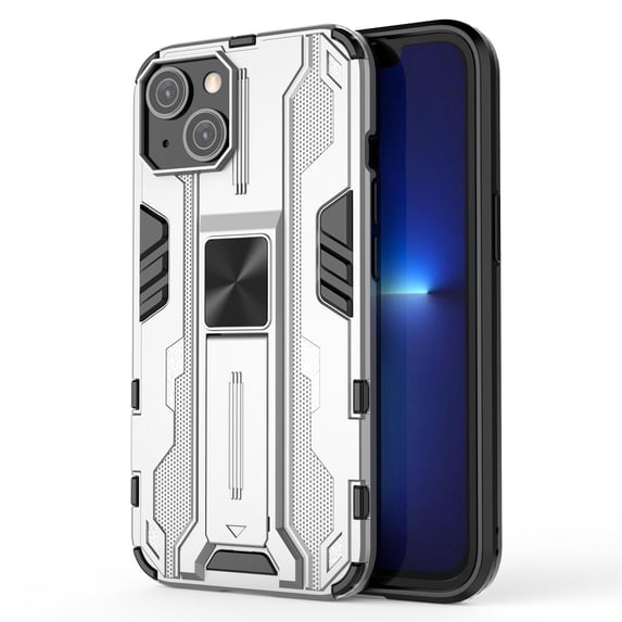 SaniMore for iPhone 14 Plus 6.7" 2022 Case with Hidden Bracket, Manetic Car Mount Hybird Heavy Duty Protective Tri-layer Shockproof Drop-proof Cover For iPhone 14 Plus 6.7" 2022, Silver