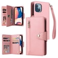 thumbnail image 1 of SaniMore for iPhone 14 Plus 6.7" 2022 Case, PU Leather 2 in 1 Zipper Wallet Removeable Wrist Strap Card Slots Cash Pocket Kickstand Shockproof Anti-fall Full Protective Shell For iPhone 14 Plus, Pink, 1 of 15