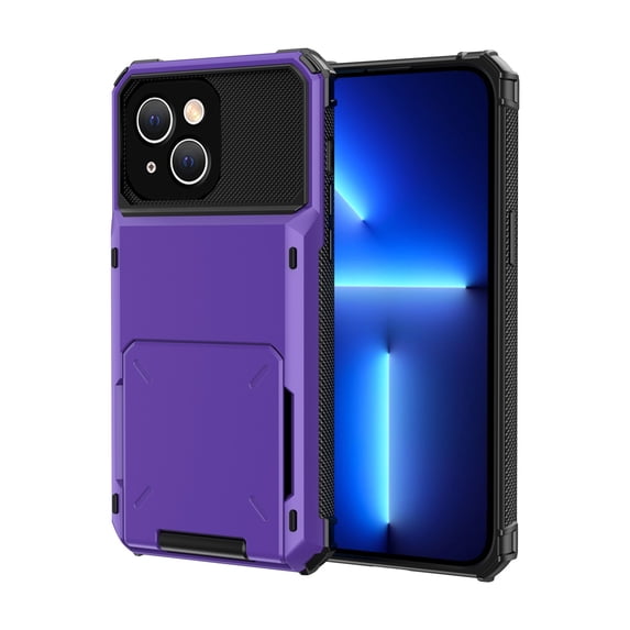 SaniMore for iPhone 14 Plus 6.7" 2022 Case, Shockproof Drop Resisatnt Flip Card Slots Wallet Bracket Rugged PC Back + Soft TPU Bumper Anti-scratch Heavy Duty Protective Slim Case, Purple