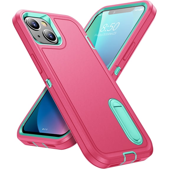 SaniMore for iPhone 14 Plus 6.7" 2022 Hybird Case, Rugged PC Back Shockproof TPU Shell Metal Hidden Kicksatnd Drop Resistant Anti-slip Heavy Duty Protective Case for iPhone 14 Plus 6.7", Rose/Mint
