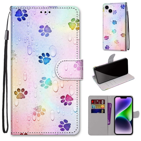 SaniMore for iPhone 14 Plus 6.7 "2022 PU Leather Case with Card Slots Detchable Lanyard Color Painting Luxury Pattern Flip Kickstand Shcokproof Wallet Case For iPhone 14 Plus 6.7", Footprint