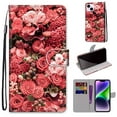 thumbnail image 1 of SaniMore for iPhone 14 Plus 6.7 "2022 PU Leather Case with Card Slots Detchable Lanyard Color Painting Luxury Pattern Flip Kickstand Shcokproof Wallet Case For iPhone 14 Plus 6.7", Rose Garden, 1 of 11