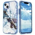 thumbnail image 1 of SaniMore for iPhone 14 Plus (6.7" 2022 Release) Case, Fashion Marble Pattern for Girls Women Shockproof Bumper Wireless Charging Hybird PC TPU Tri-layer Anti-drop Shell, Black & Blue Marble, 1 of 7
