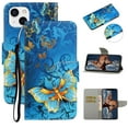 thumbnail image 1 of SaniMore for iPhone 14 Plus 6.7" 2022 Wallet Case, Color Painting Pattern with Kickstand Card Slots Detachable Wrist Strap Grils Women PU Leather Case Magnetic Clasp for iPhone 14 Plus, Gold Butterfly, 1 of 8