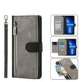 thumbnail image 1 of SaniMore for iPhone 14 Plus 6.7" 2022 Wallet Case, [Removeable Wrist Strap][Zipper Cash Pocket + Card Slots] Flip Kickstand Full Protective Magnetic Closure Retro Cover for iPhone 14 Plus, Black, 1 of 7