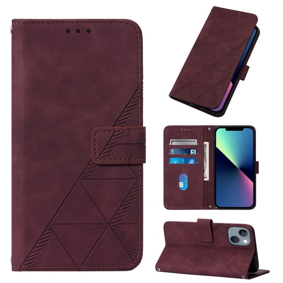 SaniMore for iPhone 14 Plus 6.7" Case Wireless Charging Support, Magnetic Flip Wallet Card Holder PU Leather Cover Built-in Kickstand & Wrist Strap Full Body Protective Shell, Winered