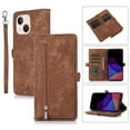 thumbnail image 1 of SaniMore iPhone 14 Plus Business Case (6.6" 2022), Zipper Wallet + Magnetic Clasp + Card Slots + Flip Kickstand + Wrist/Crossbody Strap [Shockproof Anti-fall] Full-body Protective Shell, Brown, 1 of 10