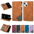 thumbnail image 1 of SaniMore for iPhone 14 Plus Case with Card Slot, Line Stitching Metal Button Zipper Wallet PU Leather Cover with Folio Flip Kickstand + Hand Strap Shockproof Protective Shell, Brown, 1 of 9