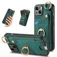 thumbnail image 1 of SaniMore for iPhone 14 Plus Case, Card Slots [Up to 2] Carabiner Finger Ring Stand Magnetic Car Mount PU Leather Skin Soft Shockproof TPU Anti-drop Anti-scratch Wallet Shell for iPhone 14 Plus - Green, 1 of 8