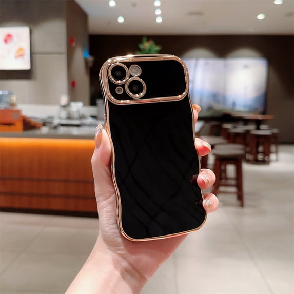 SaniMore for iPhone 14 Plus Case, Electroplated Wave Bumper Design Camera Large Window (with Lens Film) Full Protection Stylish Slim Lightweight Anti-drop for Girls Women, Black