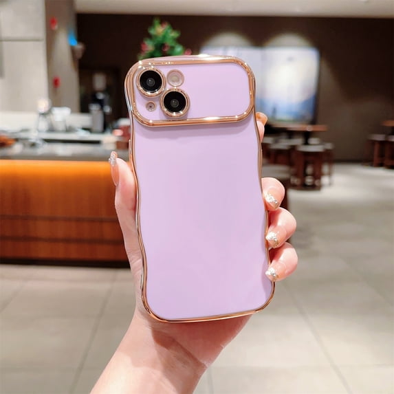 SaniMore for iPhone 14 Plus Case, Electroplated Wave Bumper Design Camera Large Window (with Lens Film) Full Protection Stylish Slim Lightweight Anti-drop for Girls Women, Purple