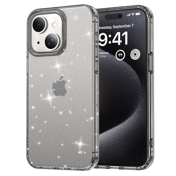 SaniMore for iPhone 14 Plus Case, Full Camera Lens Protection Women Cute Clear Glitter Bling Sparkly Cover Anti-yellow Transparent Shockproof Bumper for for iPhone 14 Plus, Black