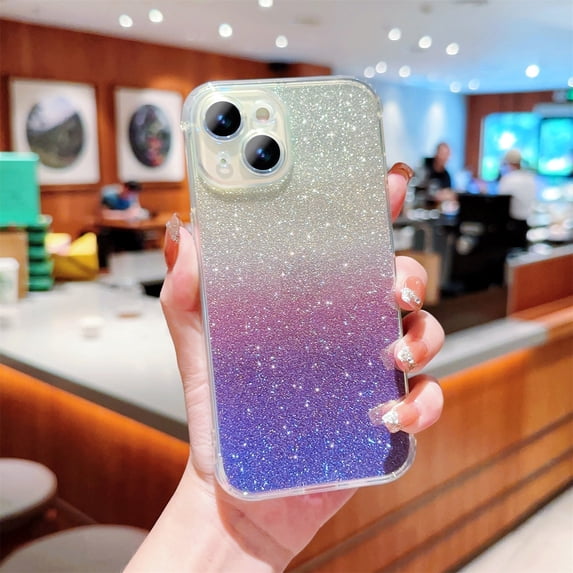 SaniMore for iPhone 14 Plus Case, Glitter Gradient Full Camera Lens Protection Luxury Plating Cute Bling Clear Shockproof Slim Phone Cover Shockproof Bumper for Women Girls for iPhone 14 Plus, Purple