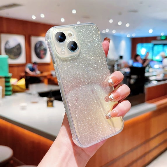 SaniMore for iPhone 14 Plus Case, Glitter Gradient Full Camera Lens Protection Luxury Plating Cute Bling Clear Shockproof Slim Phone Cover Shockproof Bumper for Women Girls for iPhone 14 Plus, Gold