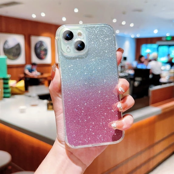 SaniMore for iPhone 14 Plus Case, Glitter Gradient Full Camera Lens Protection Luxury Plating Cute Bling Clear Shockproof Slim Phone Cover Shockproof Bumper for Women Girls for iPhone 14 Plus, Pink