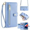 thumbnail image 1 of SaniMore for iPhone 14 Plus Case, with Kickstand [Shoulder & Wrist Strap] Flip Zipper Wallet Cash & Card Slots PU Leather TPU Interior Full Body Protection for iPhone 14 Plus, Blue, 1 of 8