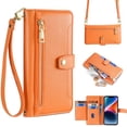 thumbnail image 1 of SaniMore for iPhone 14 Plus Case, with Kickstand [Shoulder & Wrist Strap] Flip Zipper Wallet Cash & Card Slots PU Leather TPU Interior Full Body Protection for iPhone 14 Plus, Orange, 1 of 8