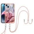 thumbnail image 1 of SaniMore for iPhone 14 Plus Case, Marble Pattern 3 in 1 Heavy Duty Shockproof Full Body Hard PC IMD Bumper Crossbody Lanyard Women Girls Shockproof Cover for iPhone 14 Plus, Rose-Carmine, 1 of 7