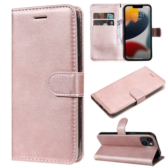 SaniMore for iPhone 14 Plus Case, with RFID Blocking [2 Card Slots] PU Leather Cover with Detachable Hand Strap Flip Kickstand Magnetic Wallet Cover for iPhone 14 Plus, Rosegold