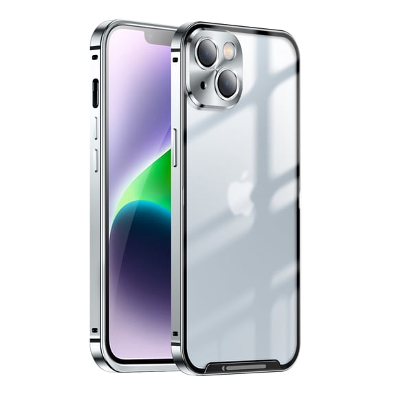 SaniMore for iPhone 14 Plus Case Slim Transparent [Not Yellowing Technology], Rugged PC Cover Built-in Tempered Glass Camera Lens Protector Shockproof Protective Cover, Silver