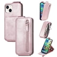 thumbnail image 1 of SaniMore for iPhone 14 Plus Magnetic Closure Top & Bottom Flip Wallet Case, Premium PU Leather Cover with Car Mount Card Slot & Adjustable Kickstand Full Body Protective Shell, Rosegold, 1 of 9