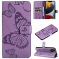 thumbnail image 1 of SaniMore for iPhone 14 Plus Magnetic Flip Wallet Case, [RFID Blocking] Card Holder PU Leather 3D Butterfly Embossing Cover with Kickstand & Wrist Strap Shockproof Protective Shell, Purple, 1 of 7