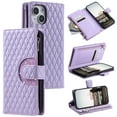 thumbnail image 1 of SaniMore for iPhone 14 Plus PU Leather Case, 3D Lattice Pattern for Girls Card Slots Zipper Purse Glitter Magnetic Clasp Flip Kicstand [Hand Rope] Full Protection Shockproof, Purple, 1 of 16