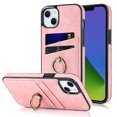 thumbnail image 1 of SaniMore for iPhone 14 Plus PU Leather Case, Wallet Cover Built-in 2 Card Slots & 360° Rotatable Ring Kickstand 360° All-Inclusive Protective Shell for iPhone 14 Plus Women Men, Pink, 1 of 10