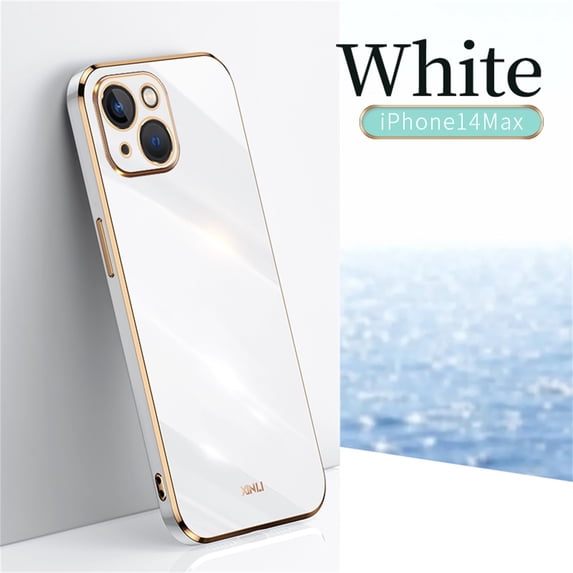 SaniMore for iPhone 14 Plus Ultra-Thin Electroplated Camera Protection Case, Rugged PC Back Anti-Fingerprint Shockproof Heavy Duty Protective Case for iPhone 14 Plus Women Men, White