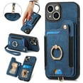 thumbnail image 1 of SaniMore for iPhone 14 Plus Wallet Case, [RFID Blocking] Elastic Card Slot Vehicle Magnetic PU Leather Ring Holder & Lanyard Stand Money Pocket Protective Cover for iPhone 14 Plus, Blue, 1 of 12