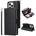thumbnail image 1 of SaniMore for iPhone 14 Pro (6.1" 2022) 3 in 1 Case, Zipper Purse Cover + Card Slots +  Kickstand + Detachable Lanyard Comprehensive Protective Shockproof Anti-drop Shell For iPhone 14 Pro, Black, 1 of 7