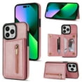 thumbnail image 1 of SaniMore for iPhone 14 Pro 6.1" 2022 Back Case with Zipper Card Pokcet Flip Wallet/Kickstand Shock Absorption Anti-fall Retro PU Leather Wear-resistant Shell For iPhone 14 Pro, Rosegold, 1 of 9