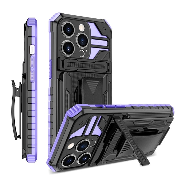 SaniMore for iPhone 14 Pro 6.1" 2022 Case with 360 Degree Rotating Detachable Belt Clip Hidden Bracket Hybird Heavy Duty Protective Drop Resistant Tri-layer Shell for iPhone 14 Pro, Purple