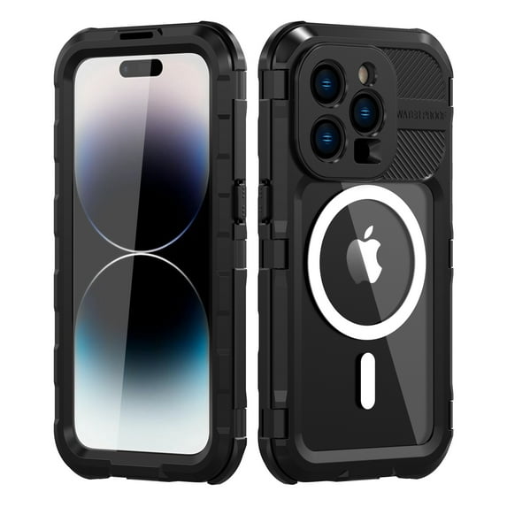 SaniMore for iPhone 14 Pro 6.1" 2022 Case with Built-in Screen Protector, IP68 Waterproof Aluminum Alloy Cover Ultra-clear PC Backplane Heavy Duty Full Protective Cover for iPhone 14 Pro, Black