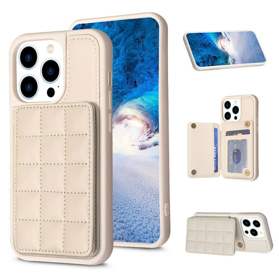 SaniMore for iPhone 14 Pro (6.1" 2022) Case, Flip PU Leather Diamond-Shaped with Built-in Card Slots, Kickstand and Shockproof Anti-drop Phone Case for iPhone 14 Pro Wallet Shell, Beige