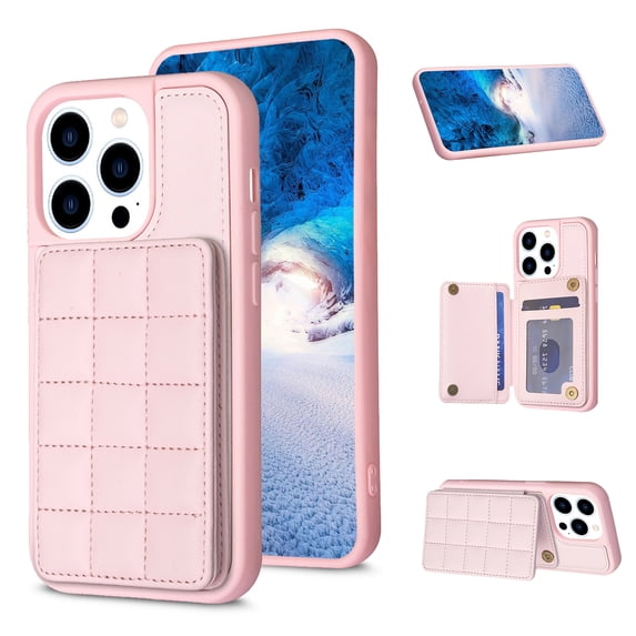 SaniMore for iPhone 14 Pro (6.1" 2022) Case, Flip PU Leather Diamond-Shaped with Built-in Card Slots, Kickstand and Shockproof Anti-drop Phone Case for iPhone 14 Pro Wallet Shell, Pink