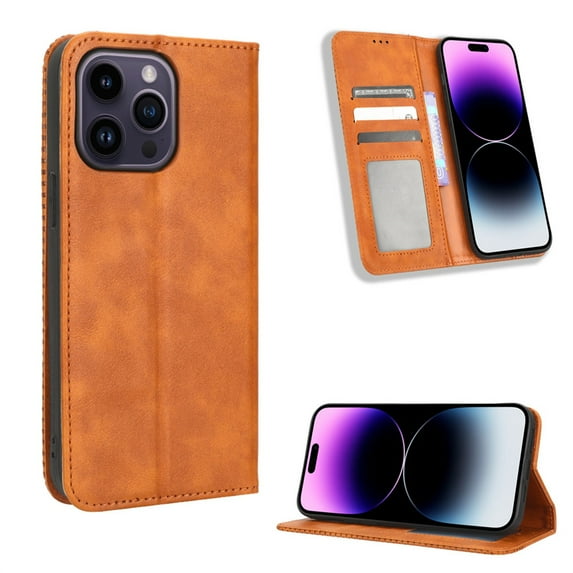 SaniMore iPhone 14 Pro 6.1" 2022 Case, Magnetic Folio PU Leather Cover with Card Slots Cash Pocket Stand Feature Full-body Protctive Shockproof Anti-fall Business Wallet Retro Shell, Brown