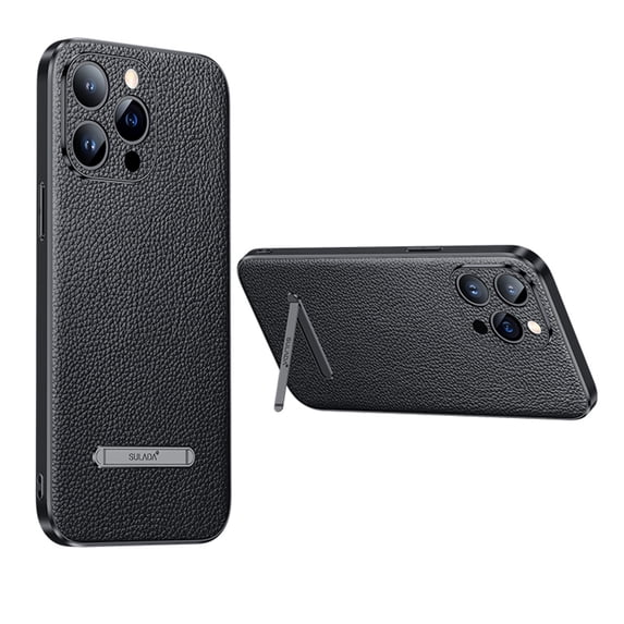 SaniMore for iPhone 14 Pro 6.1" 2022 Case, PU Leather Shell with Ultra-thin Design Hidden Bracket All-inclusive Hybird Shock Resistant Anti-fall Wear-resistant Cover For iPhone 14 Pro, Black