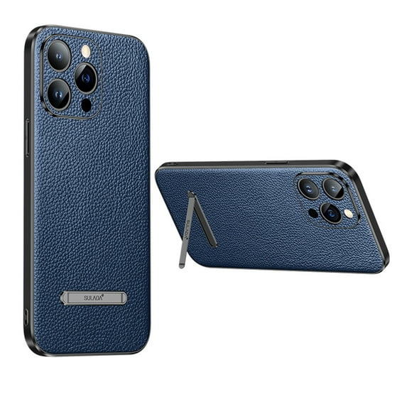 SaniMore for iPhone 14 Pro 6.1" 2022 Case, PU Leather Shell with Ultra-thin Design Hidden Bracket All-inclusive Hybird Shock Resistant Anti-fall Wear-resistant Cover For iPhone 14 Pro, Blue