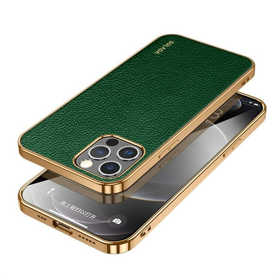 SaniMore for iPhone 14 Pro (6.1" 2022) Case, PU Leather Skin & Metal Bumper Shockproof PC Backplane, Wireless Charging Slim Magnetic Vintage Shell, Anti-drop Anti-scratch Cover, Green