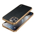 thumbnail image 1 of SaniMore for iPhone 14 Pro (6.1" 2022) Case, PU Leather Skin & Metal Bumper Shockproof PC Backplane, Wireless Charging Slim Magnetic Vintage Shell, Anti-drop Anti-scratch Cover, Black, 1 of 11