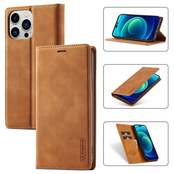 SaniMore for iPhone 14 Pro 6.1" 2022 Case, Prumiem PU Leather Wallet Kickstand Cover Magnetic Flip Design Card Slots Shockproof Anti-drop TPU Full Body Protective Shell for iPhone 14 Pro, Brown