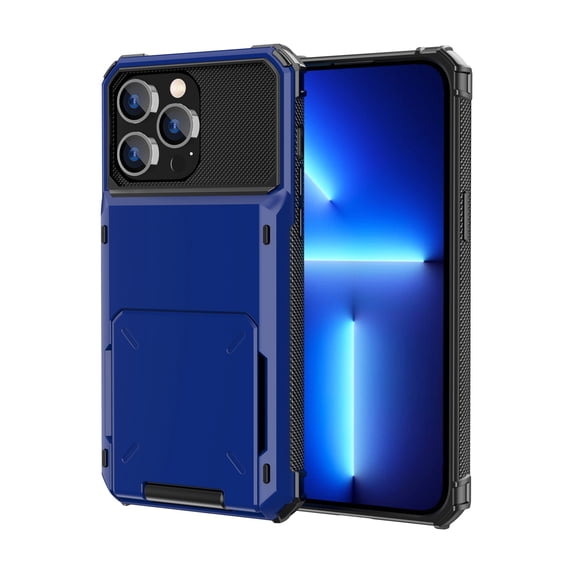 SaniMore for iPhone 14 Pro 6.1" 2022 Case, Shockproof Drop Resisatnt Flip Card Slots Wallet Bracket Rugged PC Back + Soft TPU Bumper Anti-scratch Heavy Duty Protective Slim Case, Blue