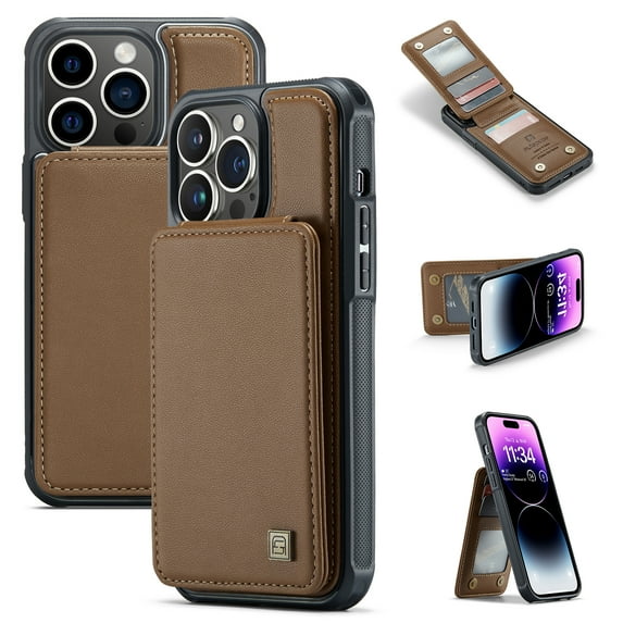 SaniMore for iPhone 14 Pro 6.1" 2022 Case, Wallet with Credit Card Holder, Premium PU Leather Magnetic Clasp Kickstand RFID Blocking Shockproof Slim Anti-fall Cover, Brown